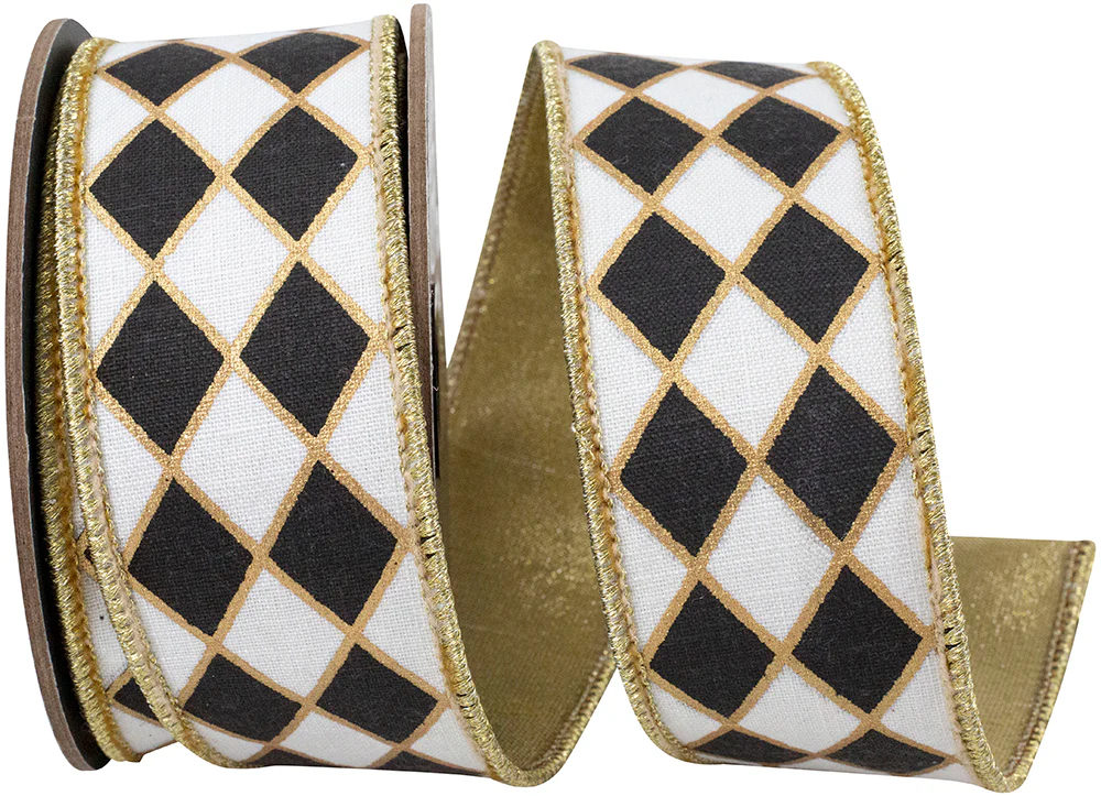 1-1/2 Inch Diamond Elite Metallic Outline Deluxe Wired Edge Ribbon
