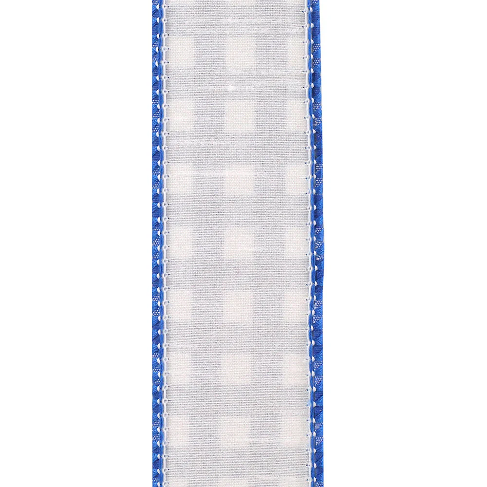 1-1/2 Inch Gingham Cobalt Wired Edge Blue - Image 3