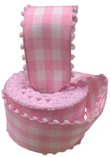 1.5" X 10Yd Check Ribbon W/Poms - Image 2