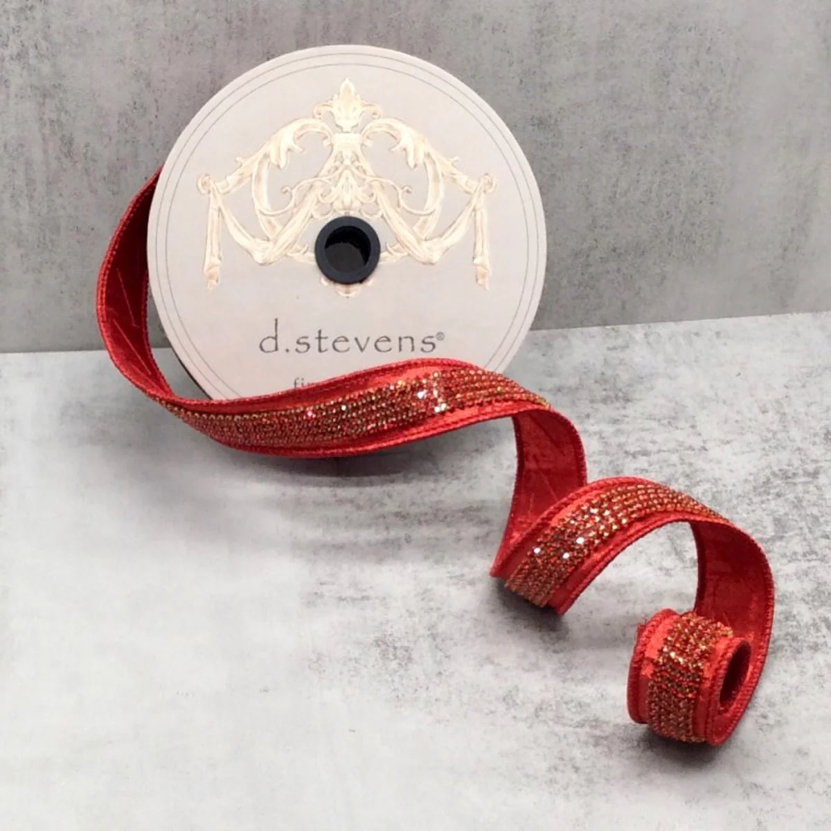 1" x 5yds Metallic Dupion Duchess Red Jewel Center - Image 2
