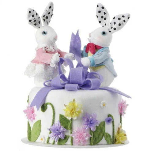 10.25" Styro Bunnies and Bow Floral Cake