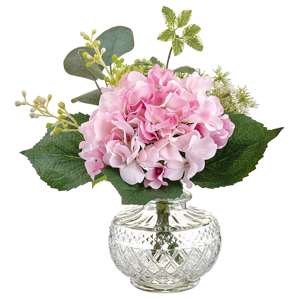 10 Inch Hydrangea/Snowball/Dill in Glass Vase - Image 3