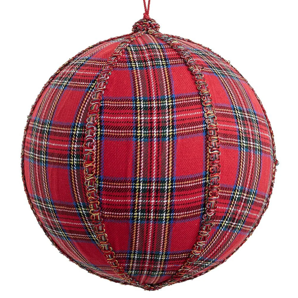 10" Mixed Red Plaid Ball Ornament