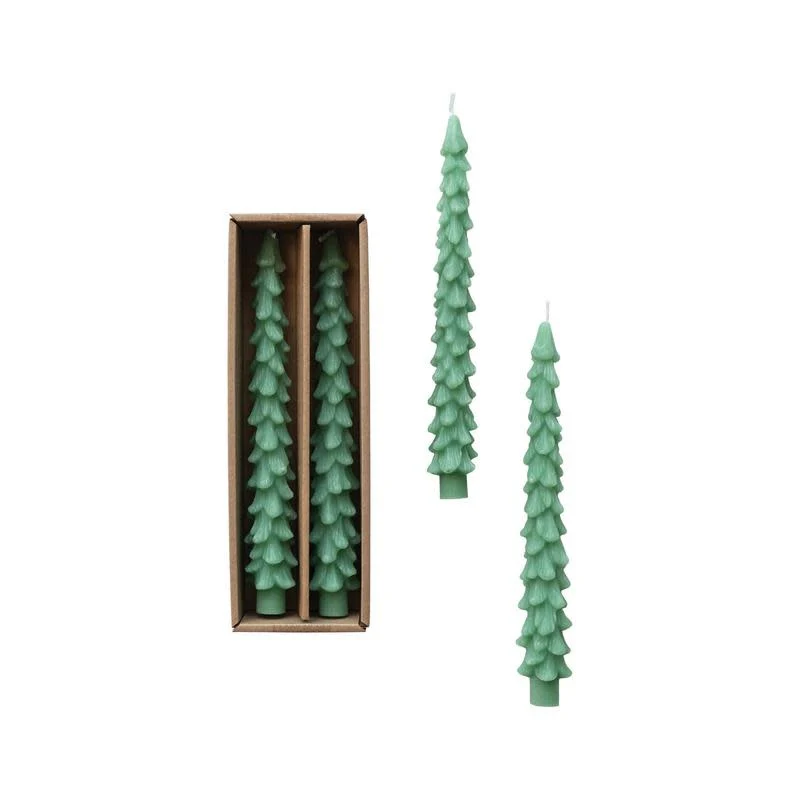 10"H Unscented Tree Shaped Tapers, Green