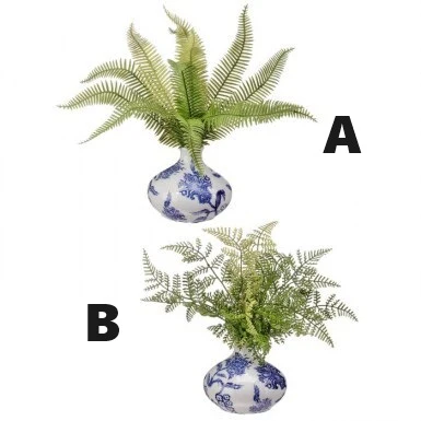 11.5" Plastic Natural Fern Ceramic Vase - Sold Individually