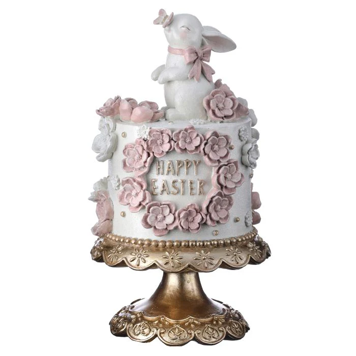12.5” Resin Happy Easter Cake With Bunny