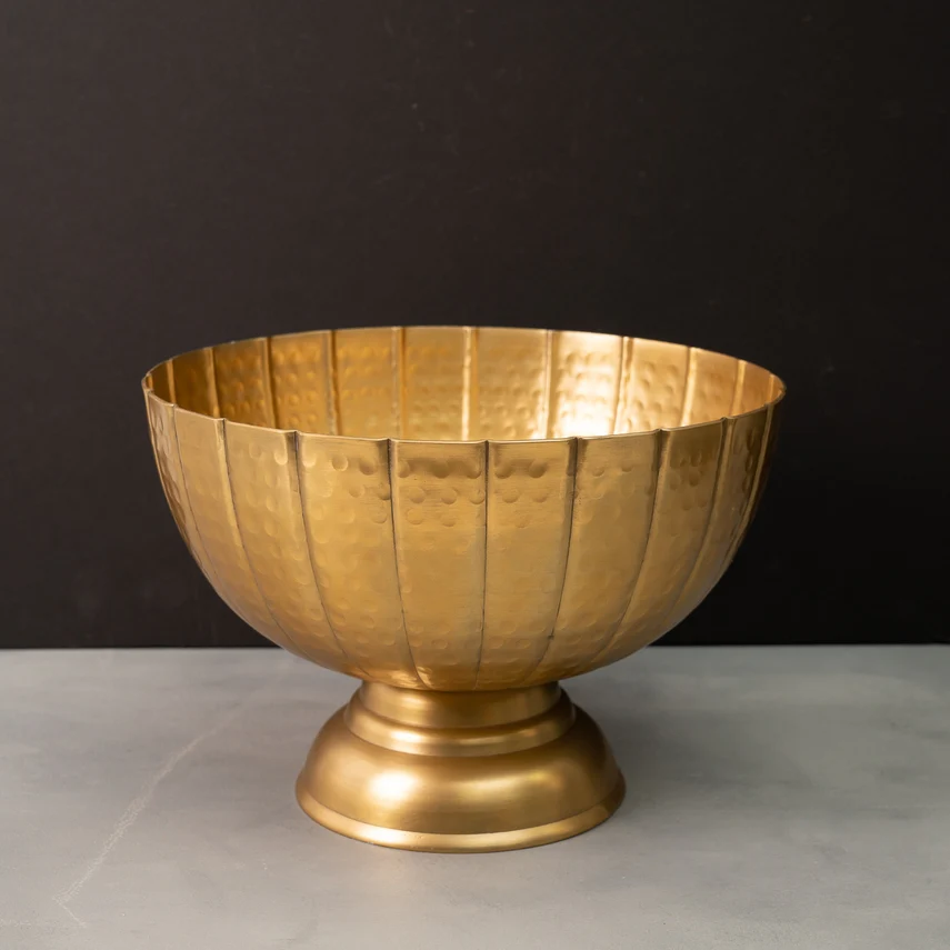 12" Gold Hammered Grooved Pedestal Bowl - Image 2