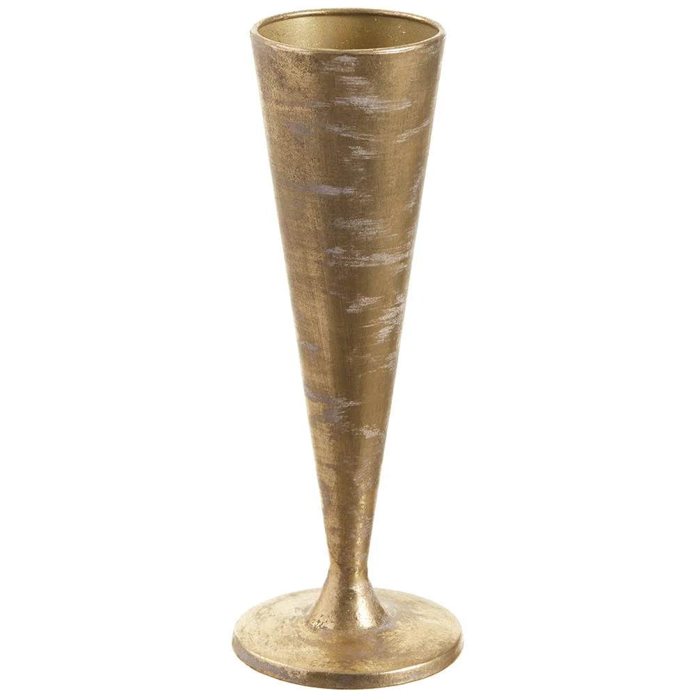 12" Metal Vase Gold Antique