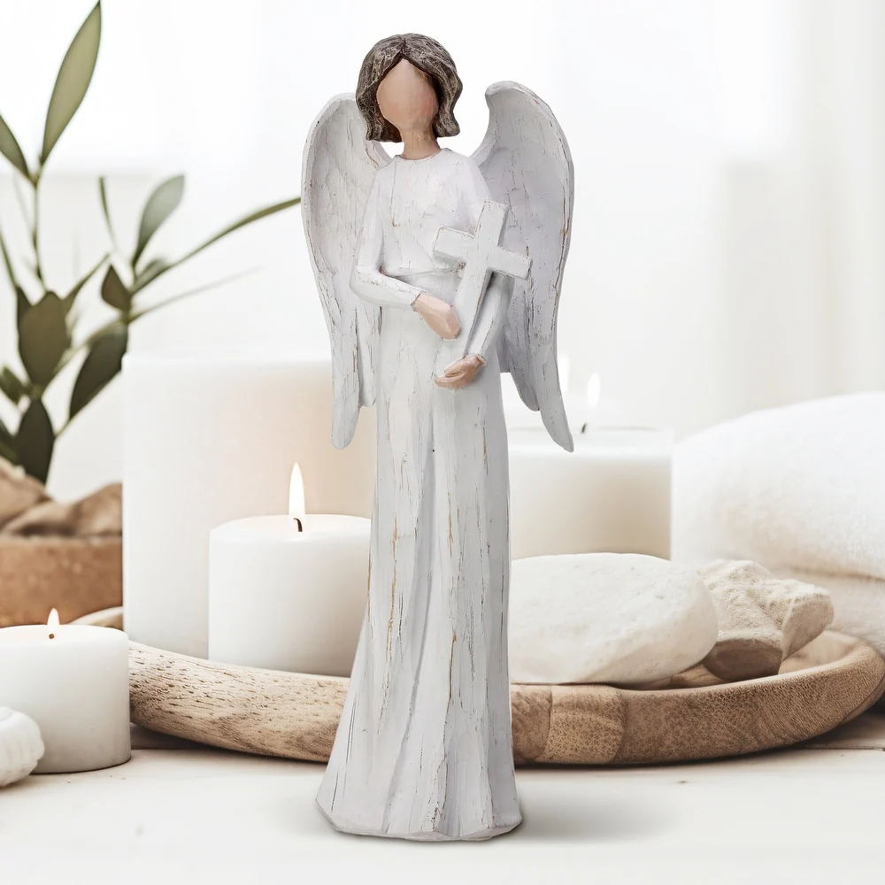 12" Resin Angel With Cross - Image 3
