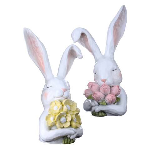 12" Resin Thoughtful Bunny with Flowers - Sold Individually