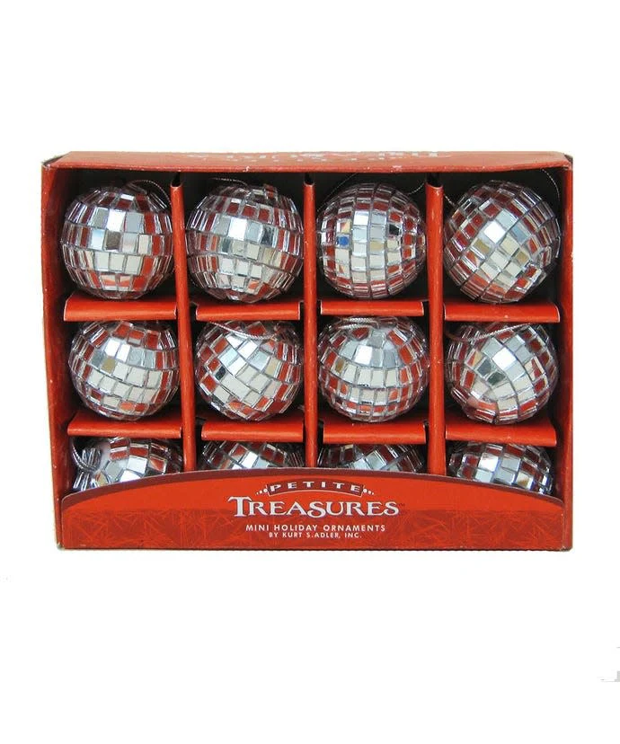 1.25" Petite Treasures Mirrored Disco Ball Glass Ornament - Sold as a Set