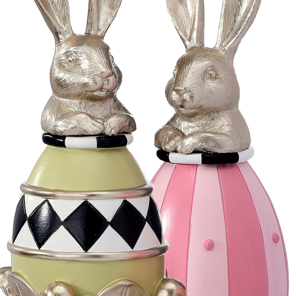 13.5" Resin Garden Bunny Egg Topiary - Sold Individually - Image 2