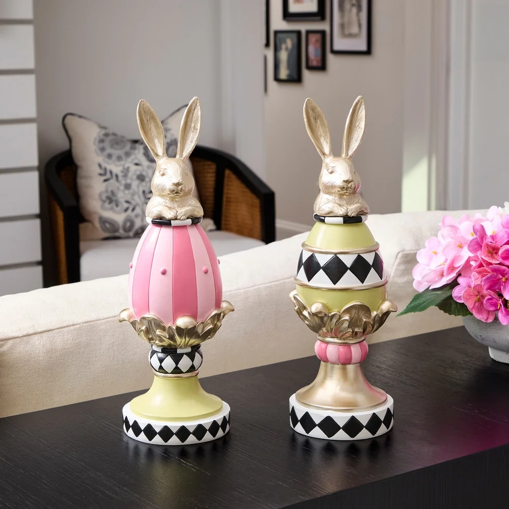 13.5" Resin Garden Bunny Egg Topiary - Sold Individually - Image 3