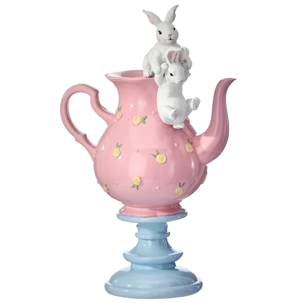 13" Resin Tea Pot With Bunnies