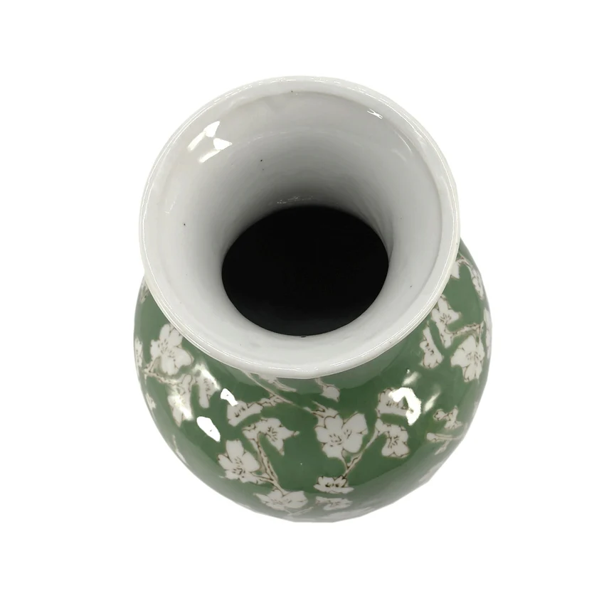 14" Ceramic Chinoiserie Vase Green & White Sakura - Image 2