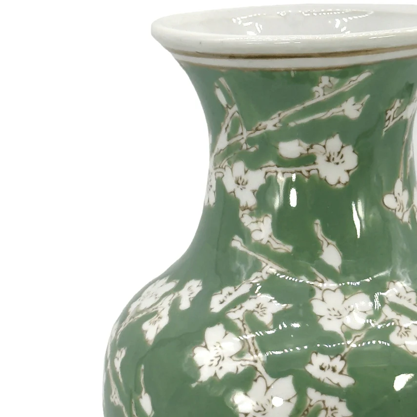 14" Ceramic Chinoiserie Vase Green & White Sakura - Image 3