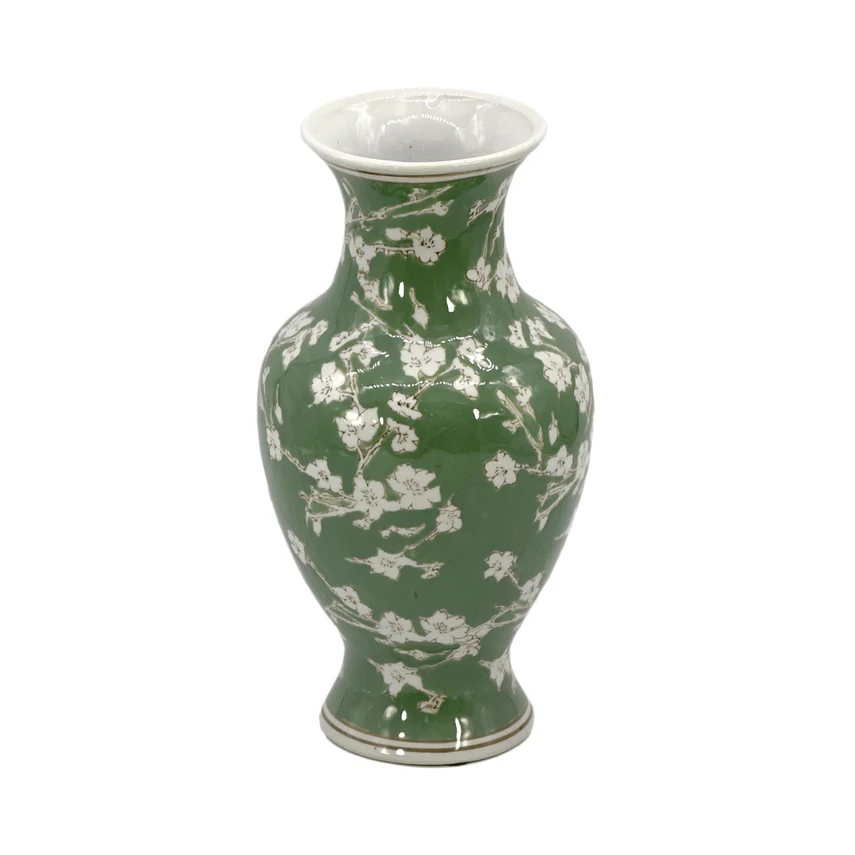 14" Ceramic Chinoiserie Vase Green & White Sakura - Image 5