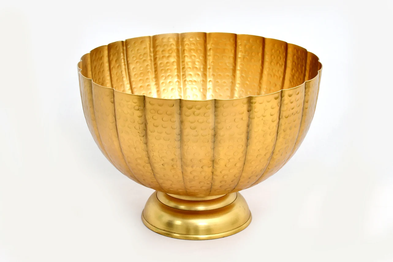 14" Gold Hammered Grooved Pedestal Bowl - Image 2