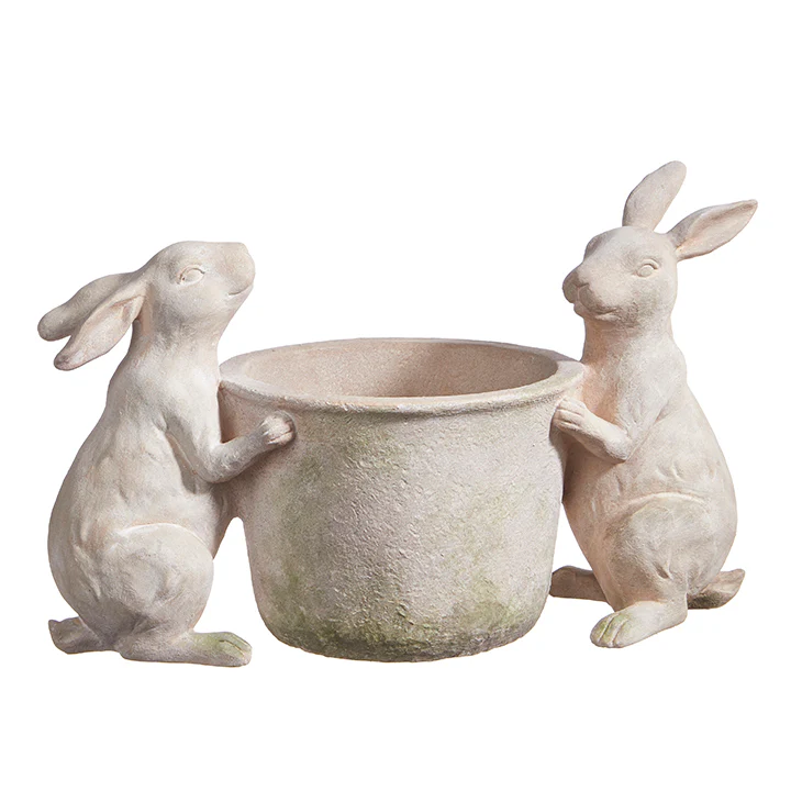 15.5” Rabbits With Flower Pot