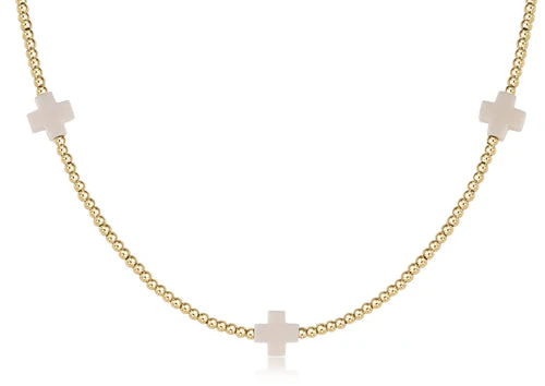 15” Choker Signature Cross Gold 2mm Bead Necklace - Image 3