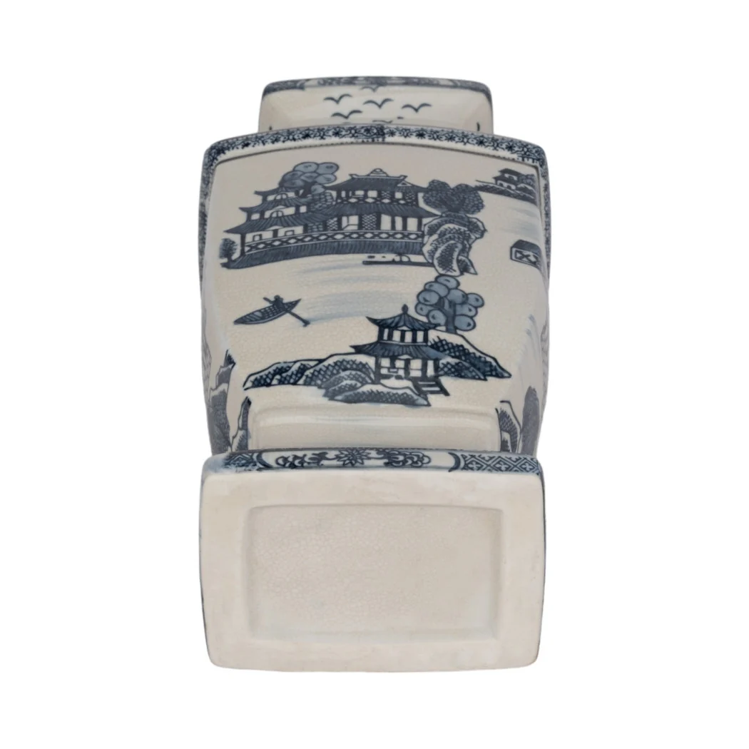 15 in. Blue Ceramic Chinoiserie Temple Decorative Vase - Image 6