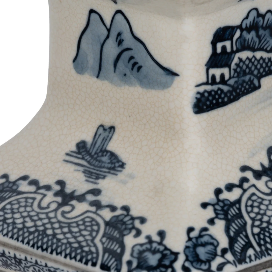 15 in. Blue Ceramic Chinoiserie Temple Decorative Vase - Image 7