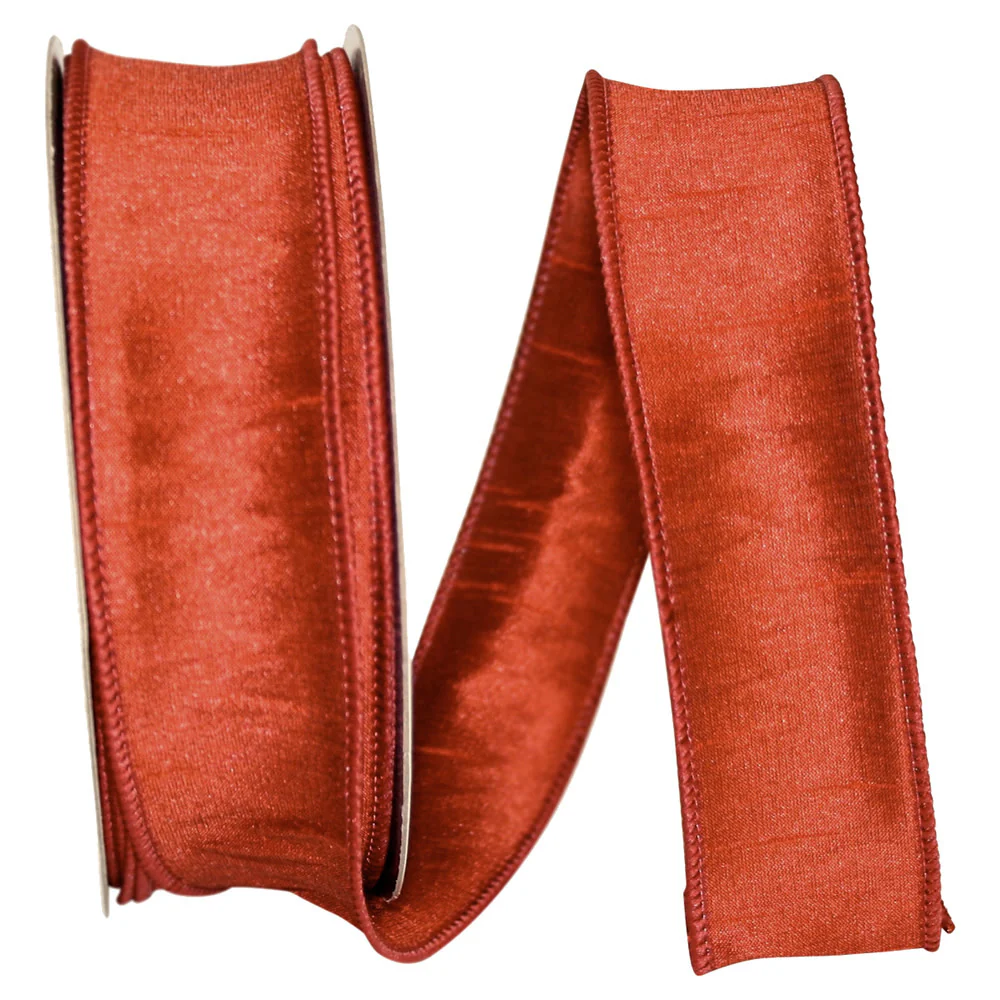 1.5 Inch Dupioni Supreme Wired Edge Rust Ribbon
