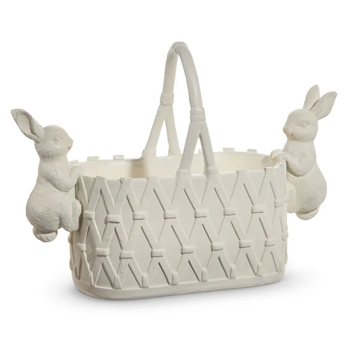 16.5” White Oval Bunny Basket