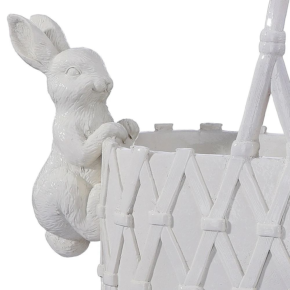 16" Resin Basket Planter With Bunnies - Image 2
