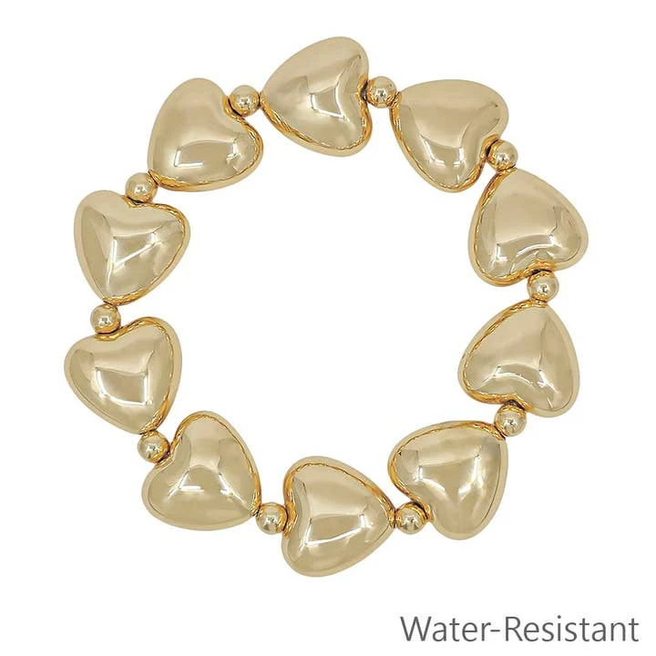 16mm Gold Puffy Heart Stretch Bracelet