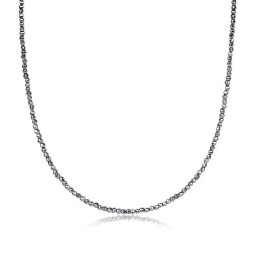 17" Choker Silver Faceted Hematite 2mm Bead