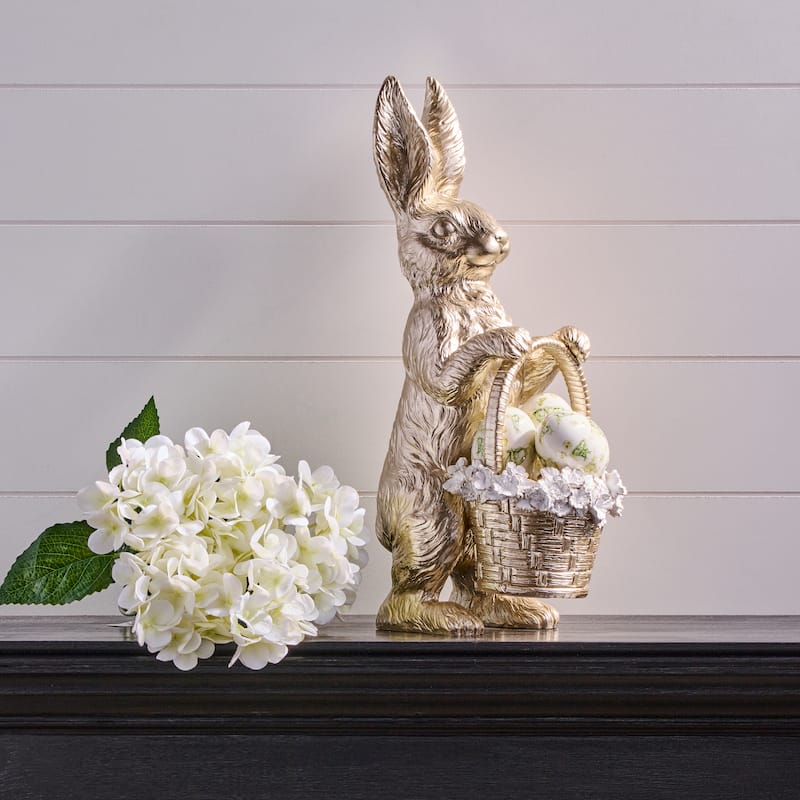 17" Resin Bunny With Floral Edged Basket - Image 3