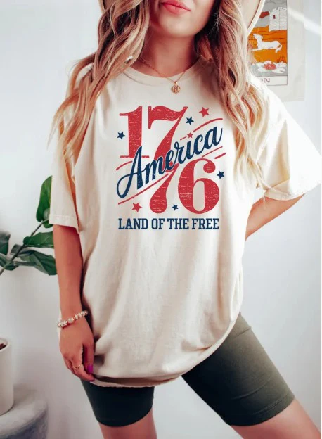 America 1776 Land of the Free Natural Bling T-Shirt