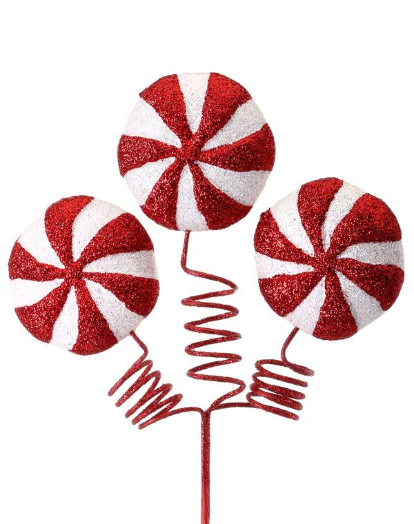18" Glitter Peppermint Spring Spray