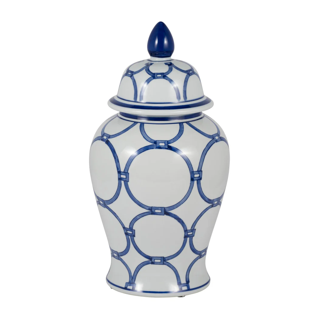 18 in. Ceramic Classic Links Decorative Temple Jar Blue - Image 2