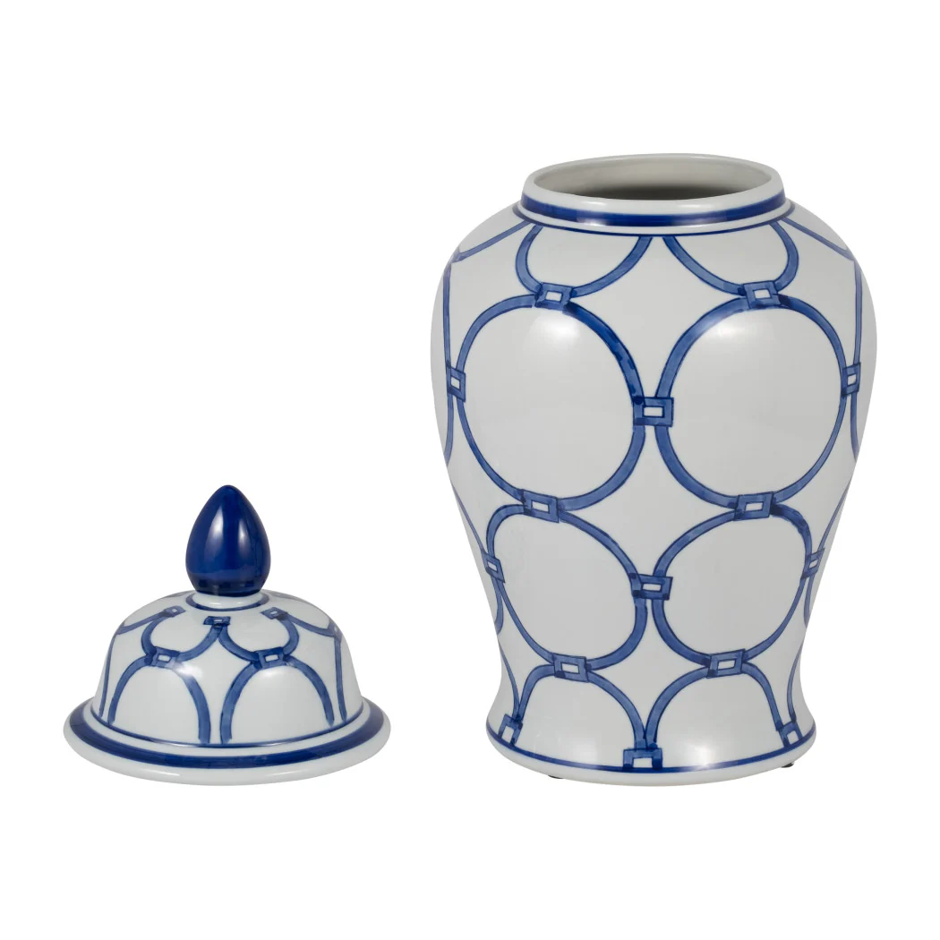 18 in. Ceramic Classic Links Decorative Temple Jar Blue - Image 3