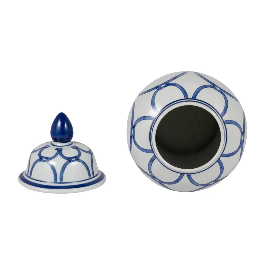 18 in. Ceramic Classic Links Decorative Temple Jar Blue - Image 4