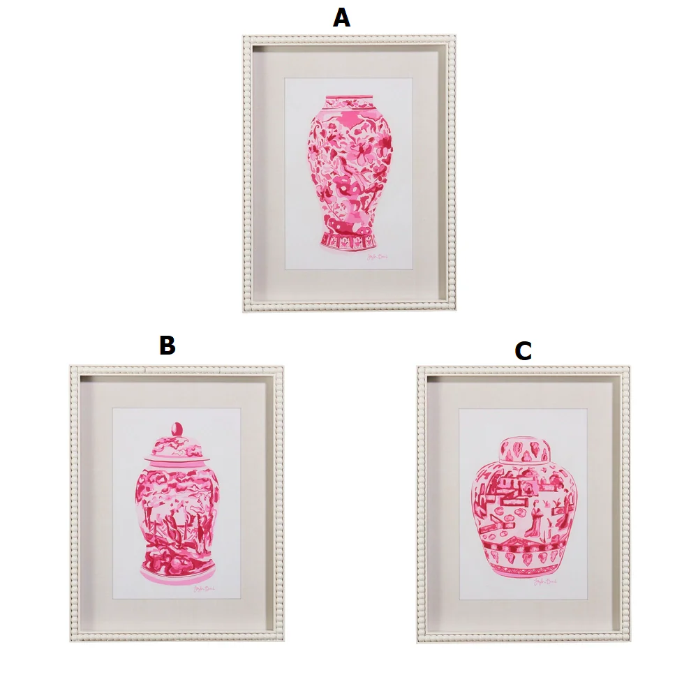 18" Pink Chinoiserie Container Framed Wall Art - Sold Individually