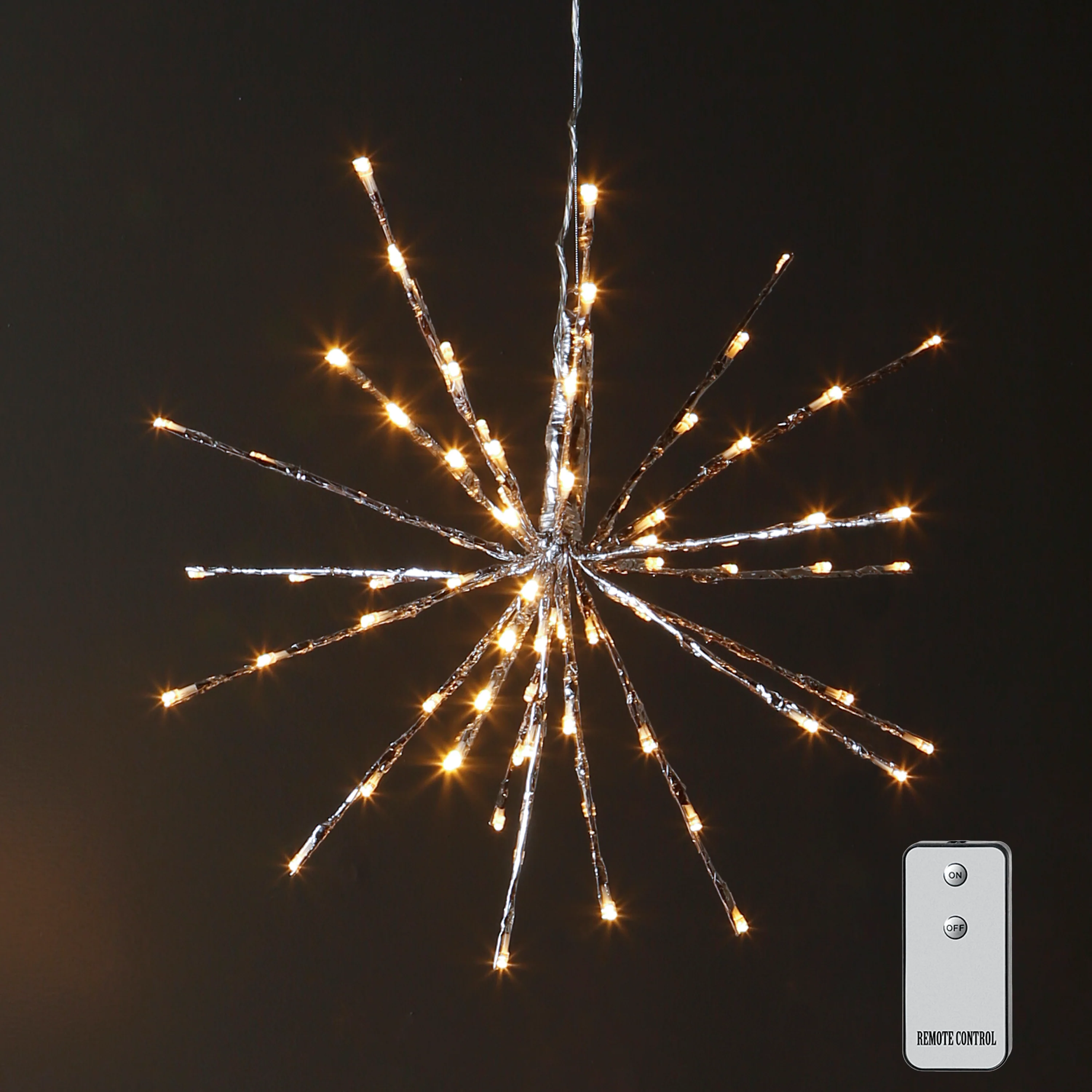 18" Silver Starburst with 80 Warm White Lights and Remote