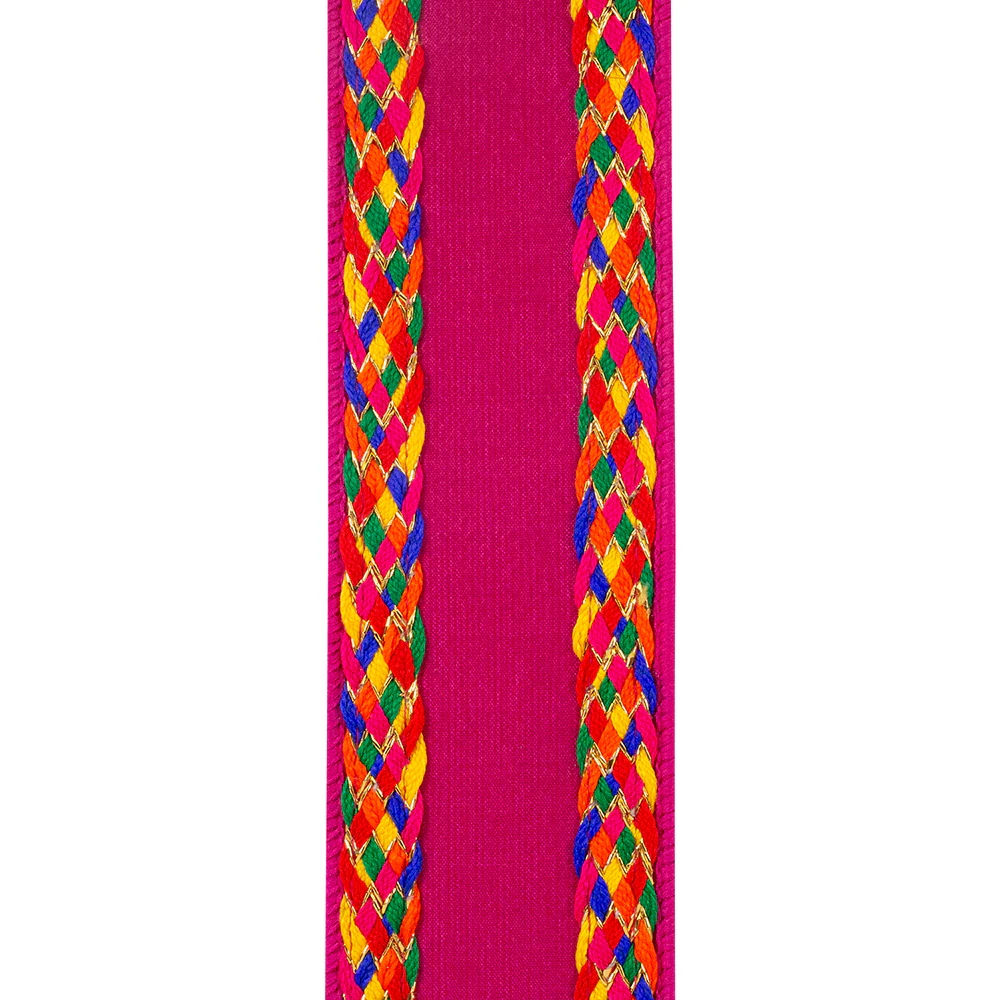 2-1/2 Inch Multi Color Braid Festive Deluxe Wired Edge Fuchsia Ribbon - Image 2
