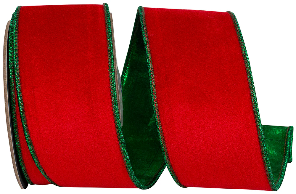 2-1/2 inch Velvet Touch Deluxe Metallic Green Dupioni Backed Wired Edge Ribbon