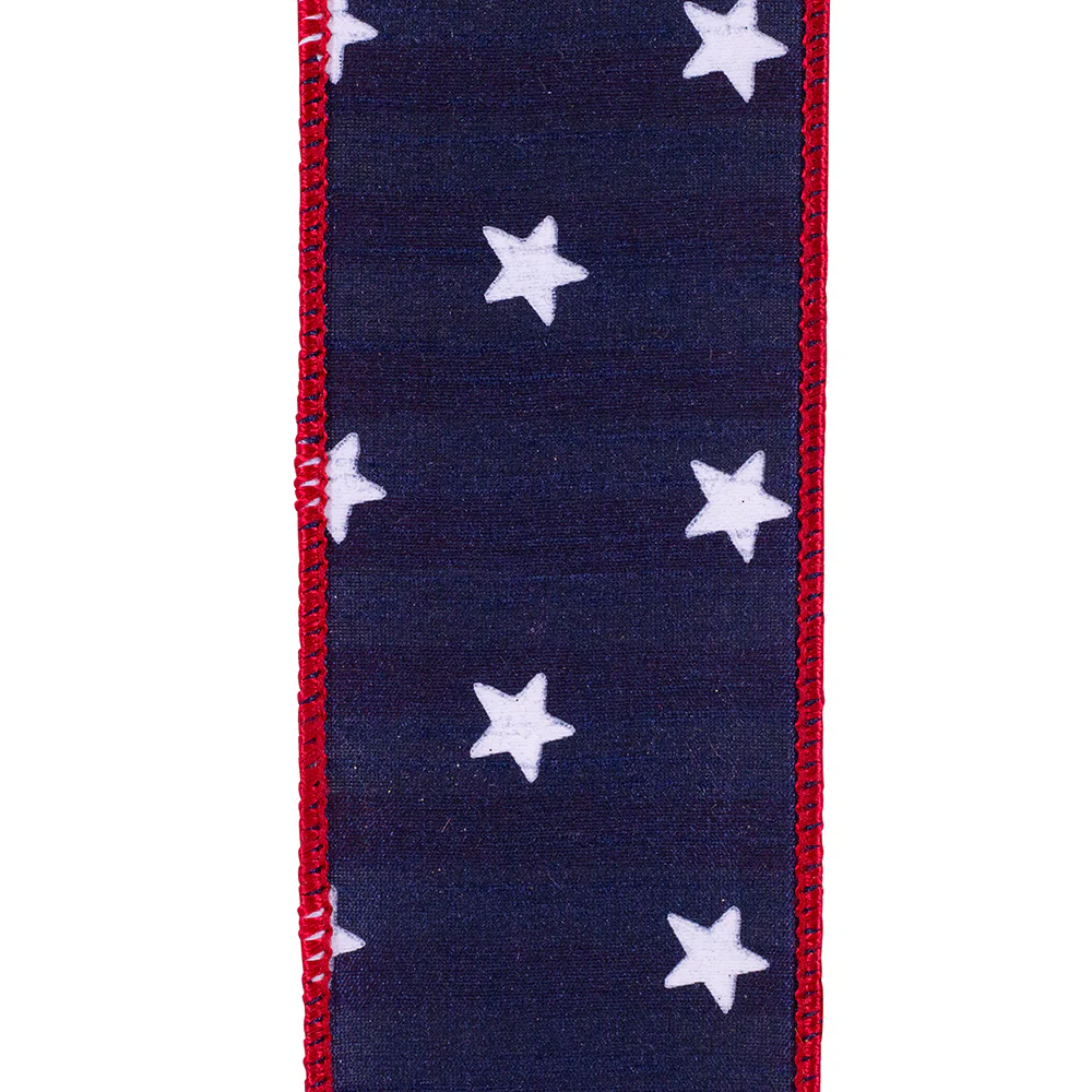 2.5 Inch Stars Dupioni Deluxe Striped Backing Wired Edge Navy/Red Ribbon - Image 2