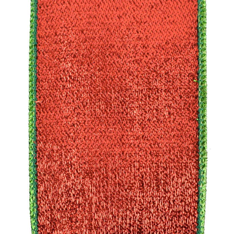 2.5" x 10yd Red Metallic Ribbon w/ Emerald Metallic Edge and Backing