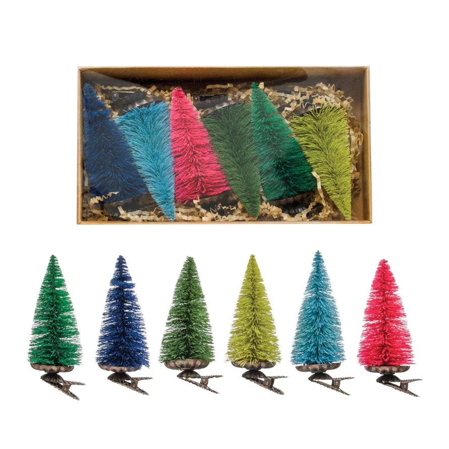 2" Round 4-1/2"H Multi Color Sisal Brush Tree Clip-on
