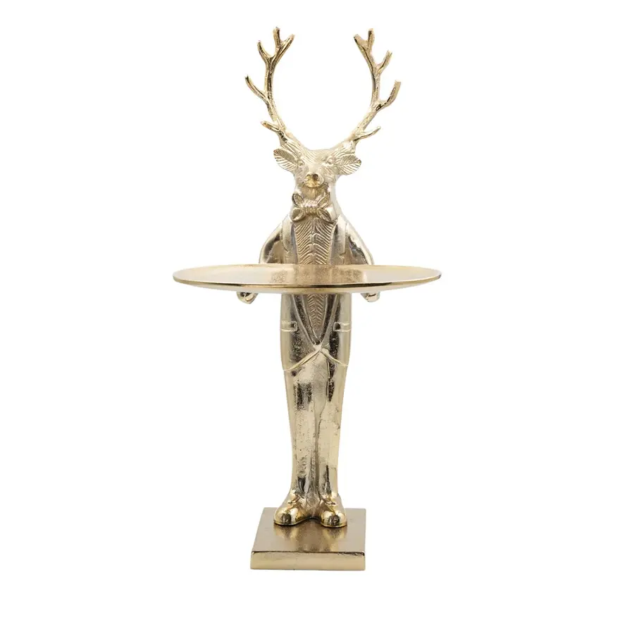 20" H Cast Aluminum Deer with Tray, Gold Finish