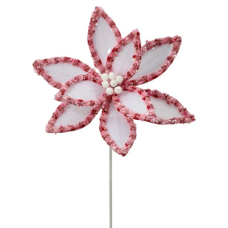 22" Candy with Snowglitter Poinsettia Stem - Image 3