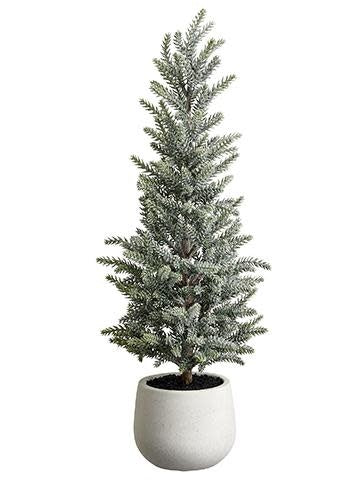 22" Glittered Pine Tree in Terra Cotta Pot Green Ice