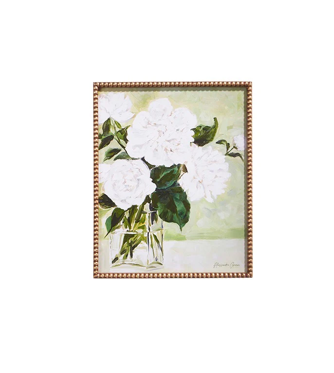 22" White Flowers in Vase Framed Print - Image 3