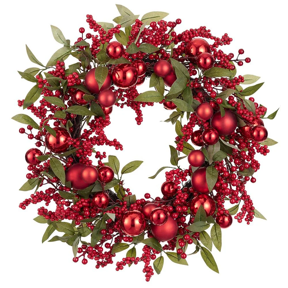23.5" Ornament Ball/Berry Wreath Red Green