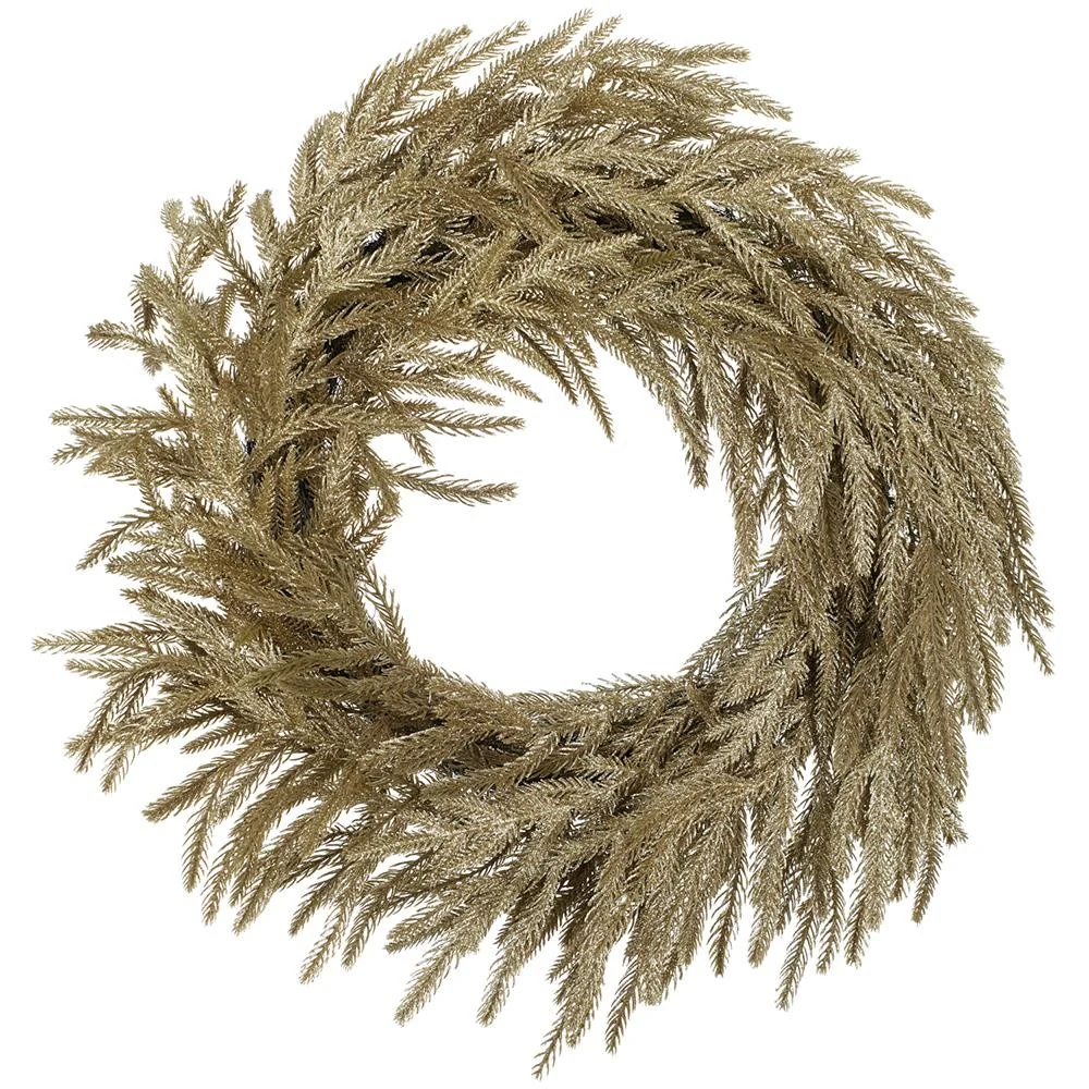 24" Glittered Willow Pine Wreath Gold